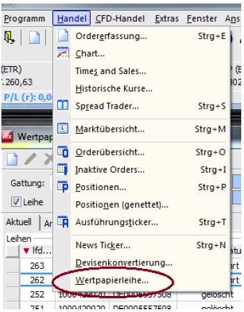 Menü Wertpapierleihe