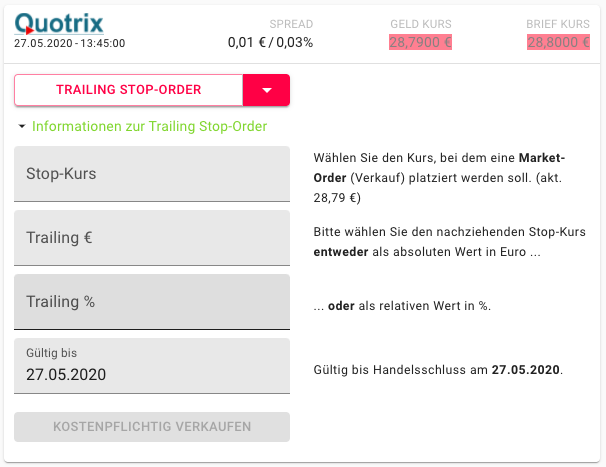 Quotrix - Trailing Stop Order - SCreenshot